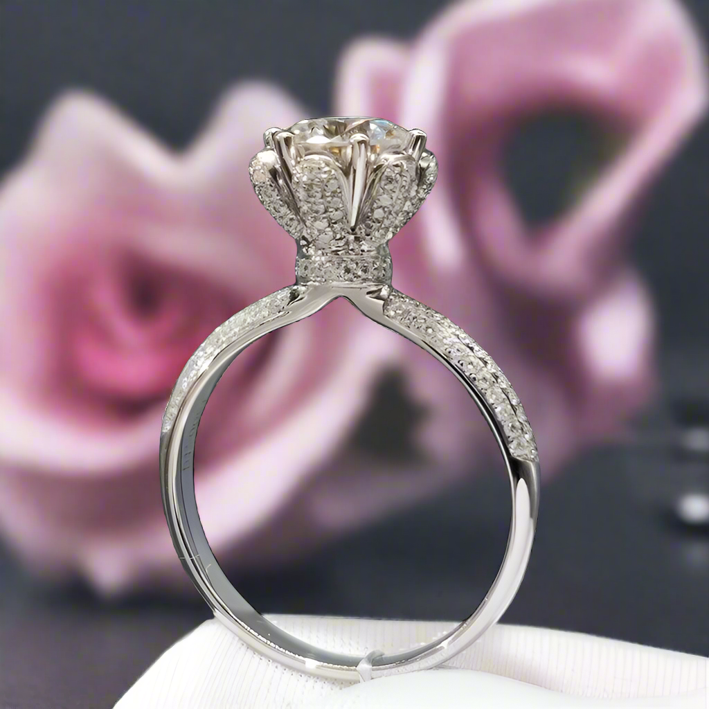 1.0 Ct Round Cut Diamond Snow Queen Engagement Ring-Black Diamonds New York