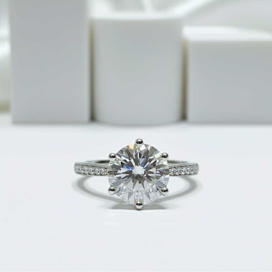 2.0 Ct 6 Claws Round Cut Diamond Engagement Ring-Black Diamonds New York