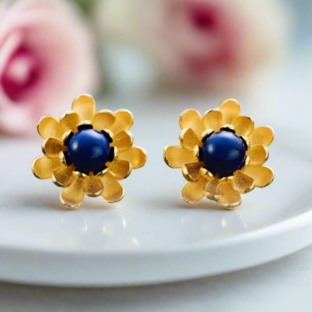 Blooming Lotus Stud Earrings-Black Diamonds New York