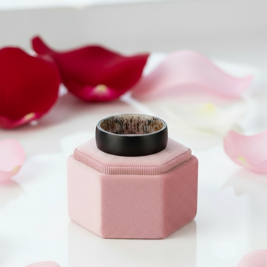 8mm Tungsten Steel Shell And Antler Inner Wedding Band-Black Diamonds New York