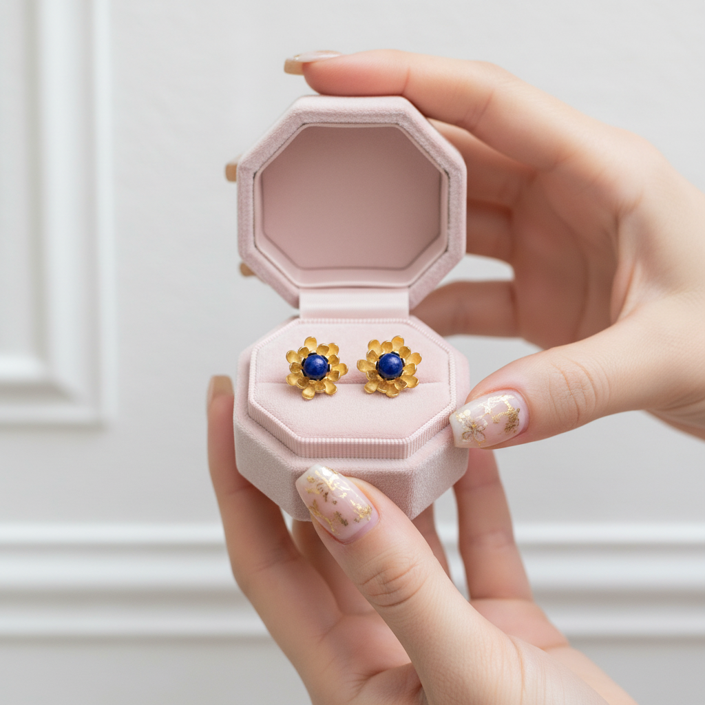 Blooming Lotus Stud Earrings-Black Diamonds New York