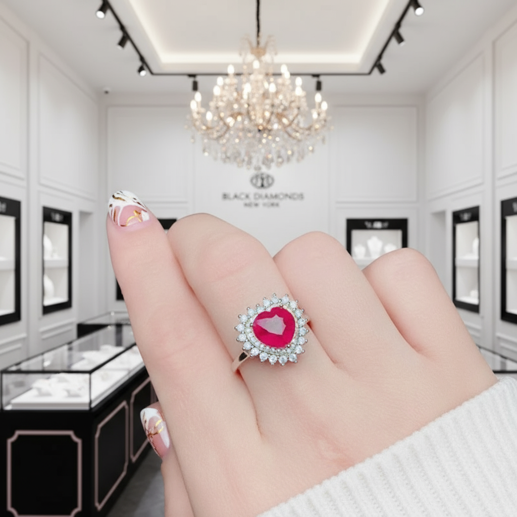 Ruby 925 Sterling Silver Ring-Black Diamonds New York