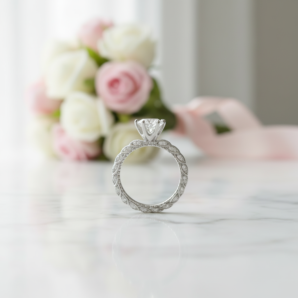 1.0 Ct Round Cut D Color Diamond Option Engagement Ring-Black Diamonds New York