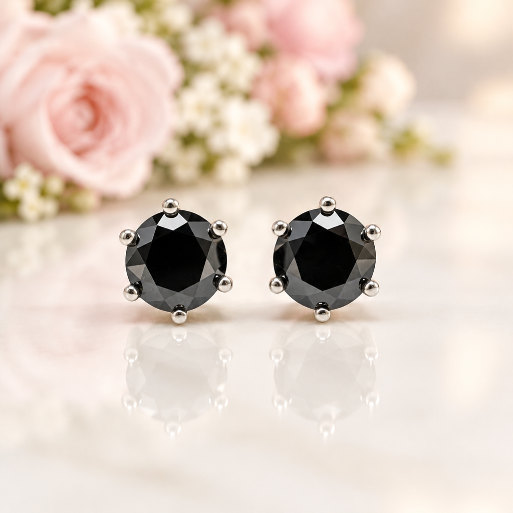 Round Black Diamond Option Stud Earrings-Black Diamonds New York