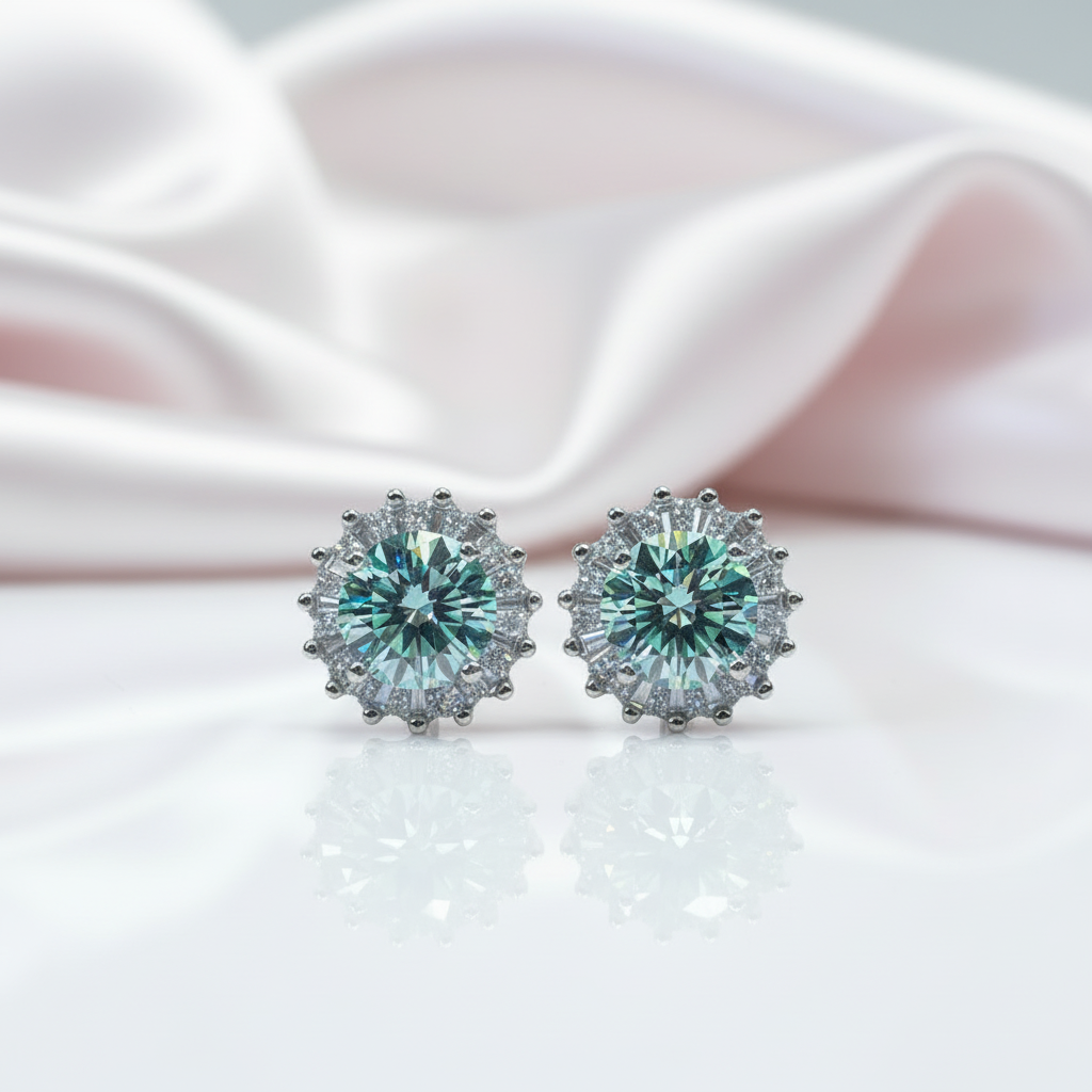 Brilliant Cut Green Diamond Option Snowflake Stud Earrings-Black Diamonds New York