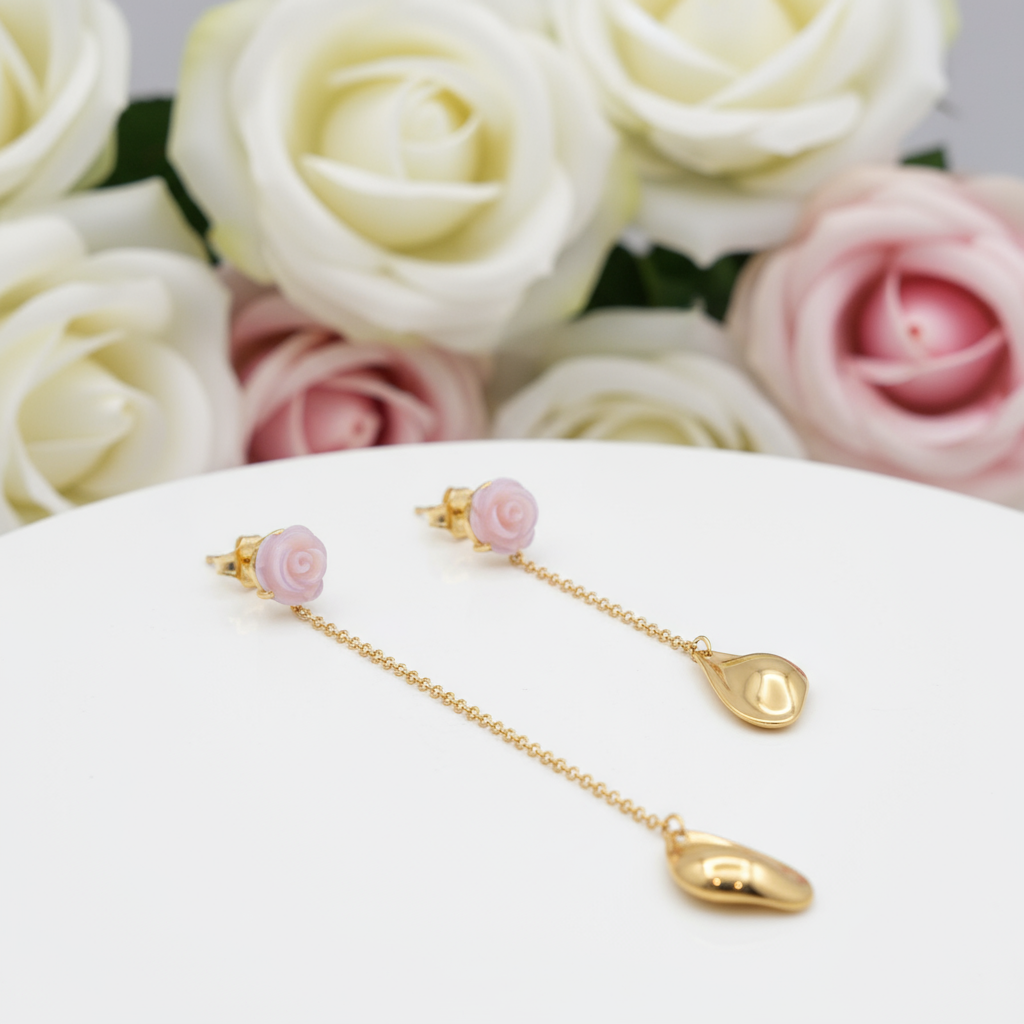 Delicate Sea Shell Rose Petals Drop Earrings-Black Diamonds New York