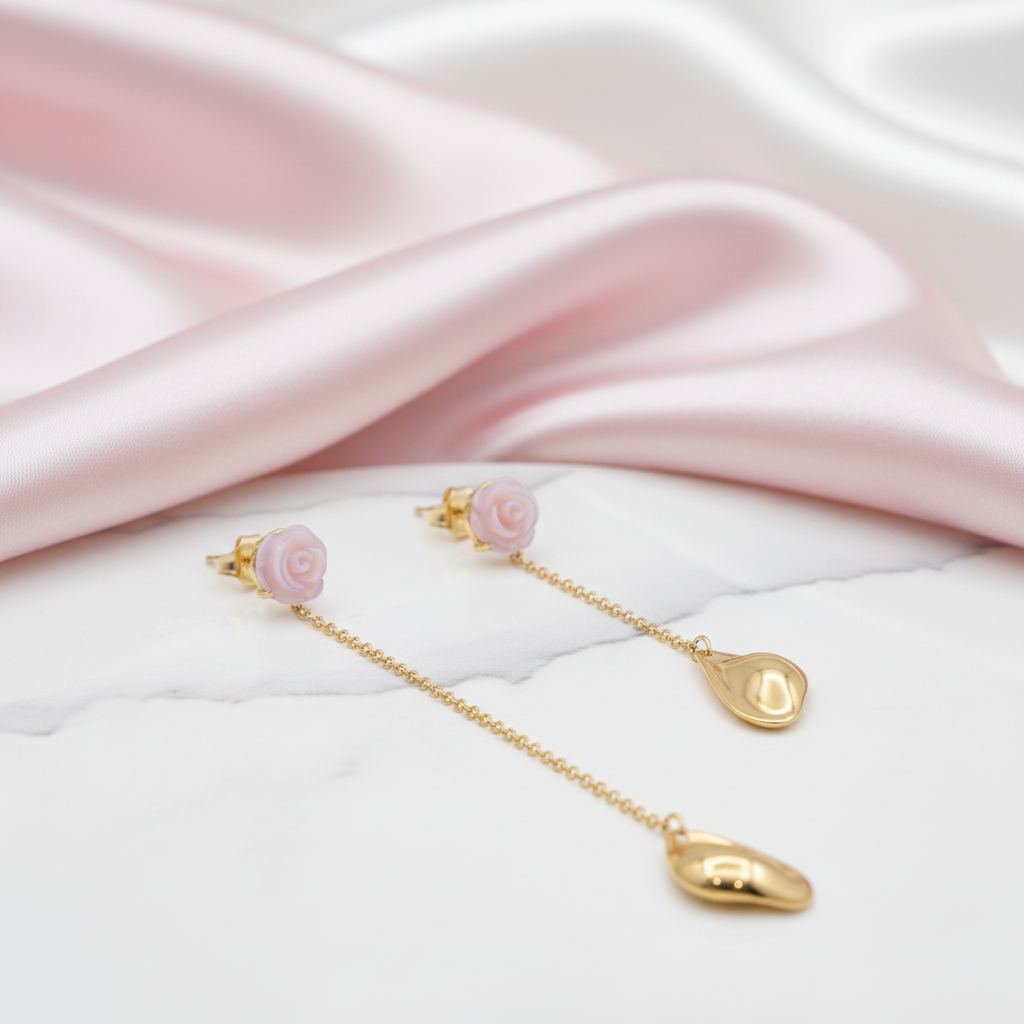 Delicate Sea Shell Rose Petals Drop Earrings-Black Diamonds New York