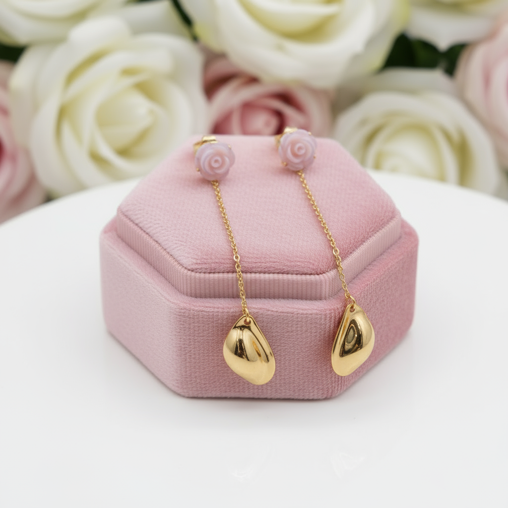 Delicate Sea Shell Rose Petals Drop Earrings-Black Diamonds New York