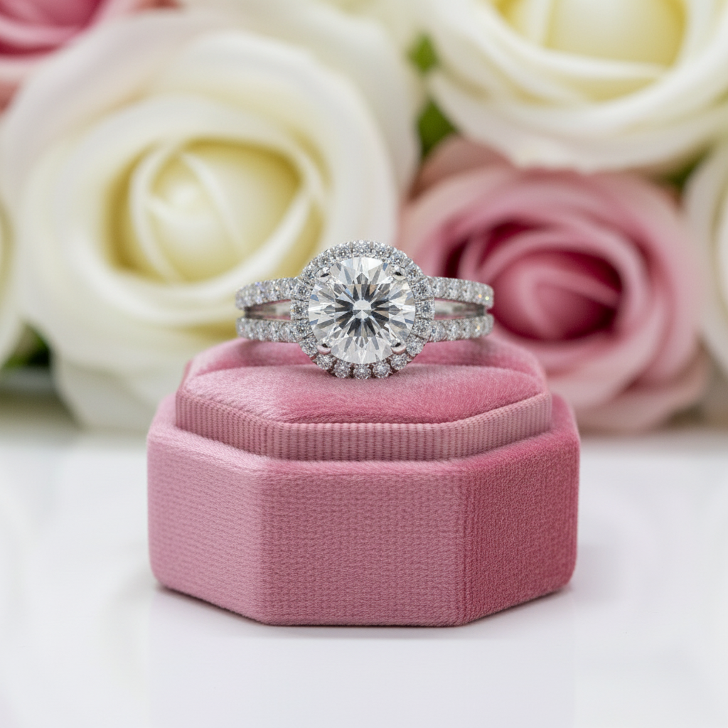 2 Carat Round Cut Diamond Option Split Shank Engagement Ring-Black Diamonds New York