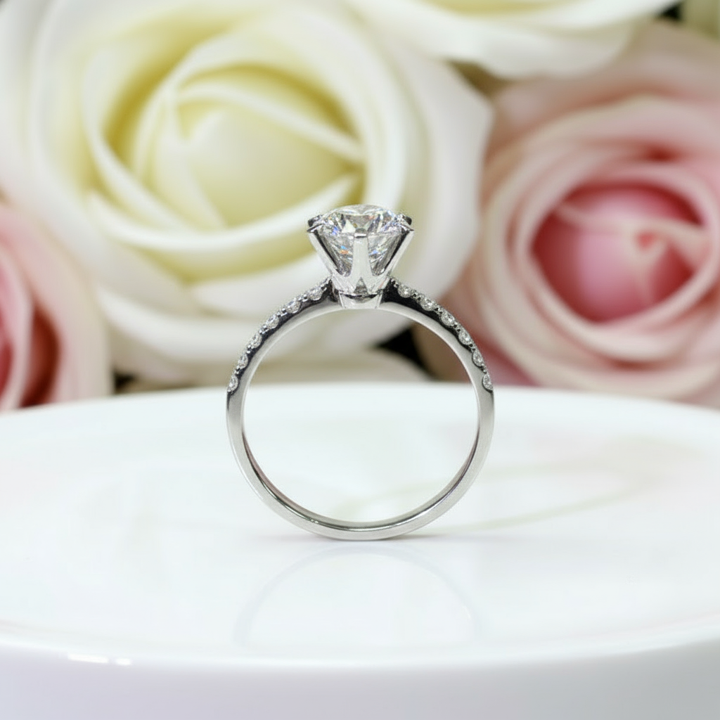 1.0 Ct Round Cut D Color Diamond 6 Prong Engagement Ring-Black Diamonds New York