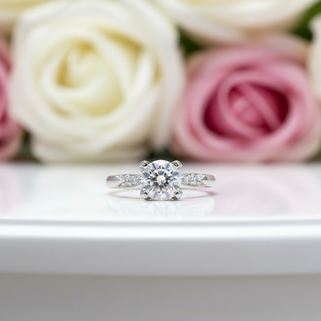 Round Cut D Color Diamond Swallowtail Cow Head Engagement Ring-Black Diamonds New York