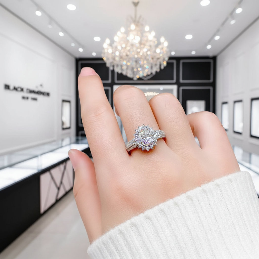 1.5 Ct Oval Cut Crackling Diamond Option Engagement Ring-Black Diamonds New York