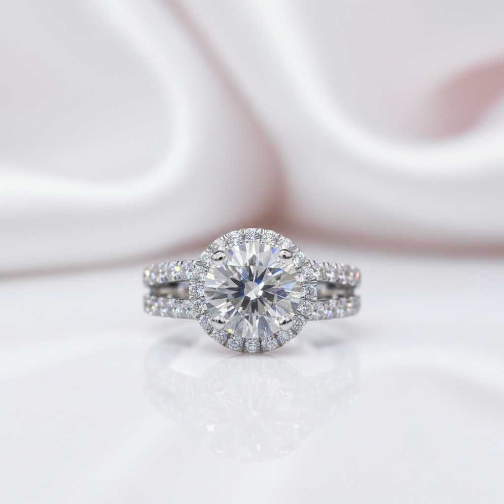 2 Carat Round Cut Diamond Option Split Shank Engagement Ring-Black Diamonds New York