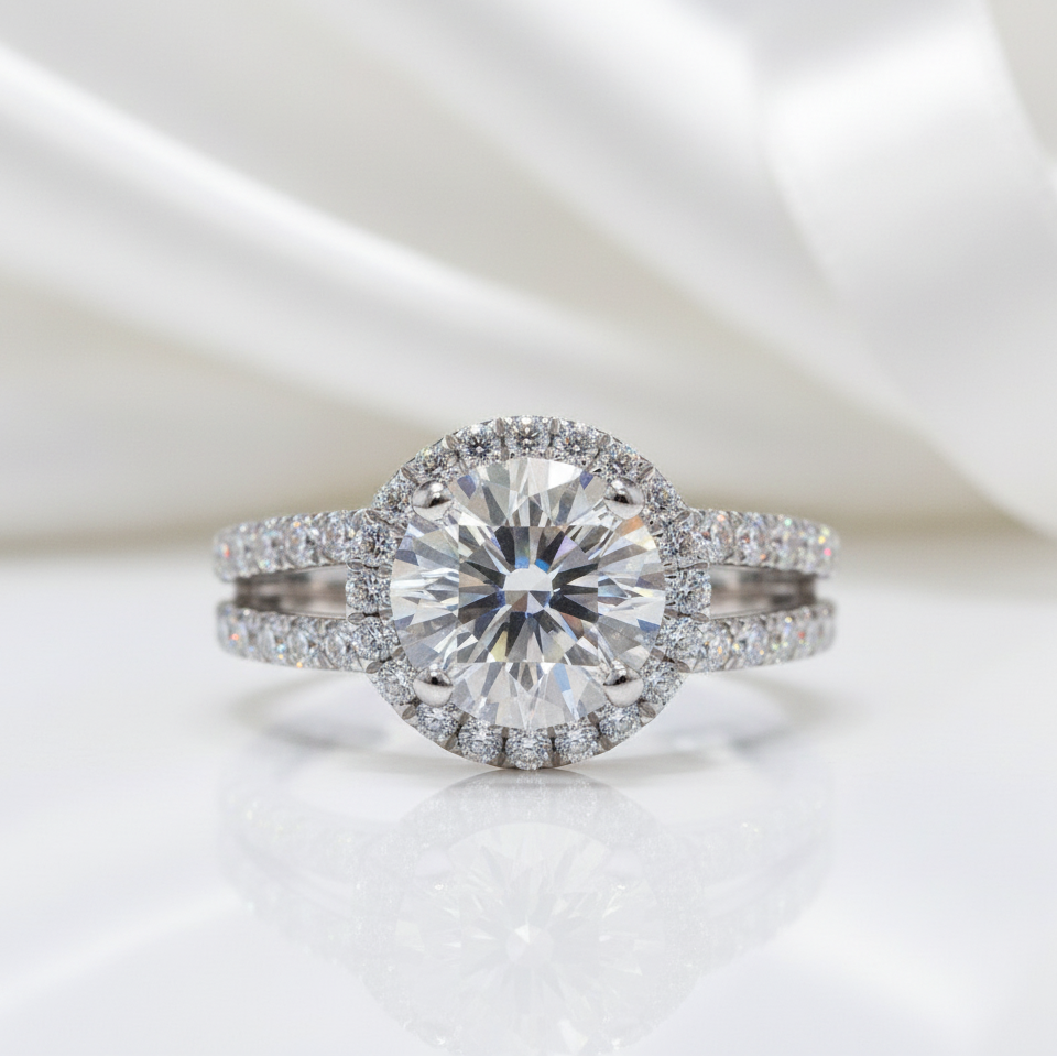 2 Carat Round Cut Diamond Option Split Shank Engagement Ring-Black Diamonds New York