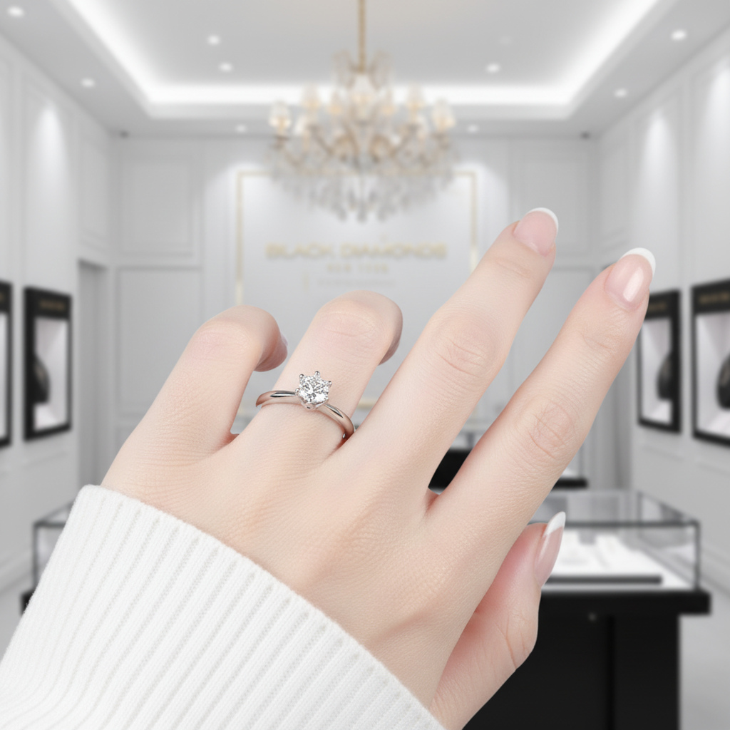 3.0 Ct Classic 6 Prong Round Cut Diamond Engagement Ring-Black Diamonds New York