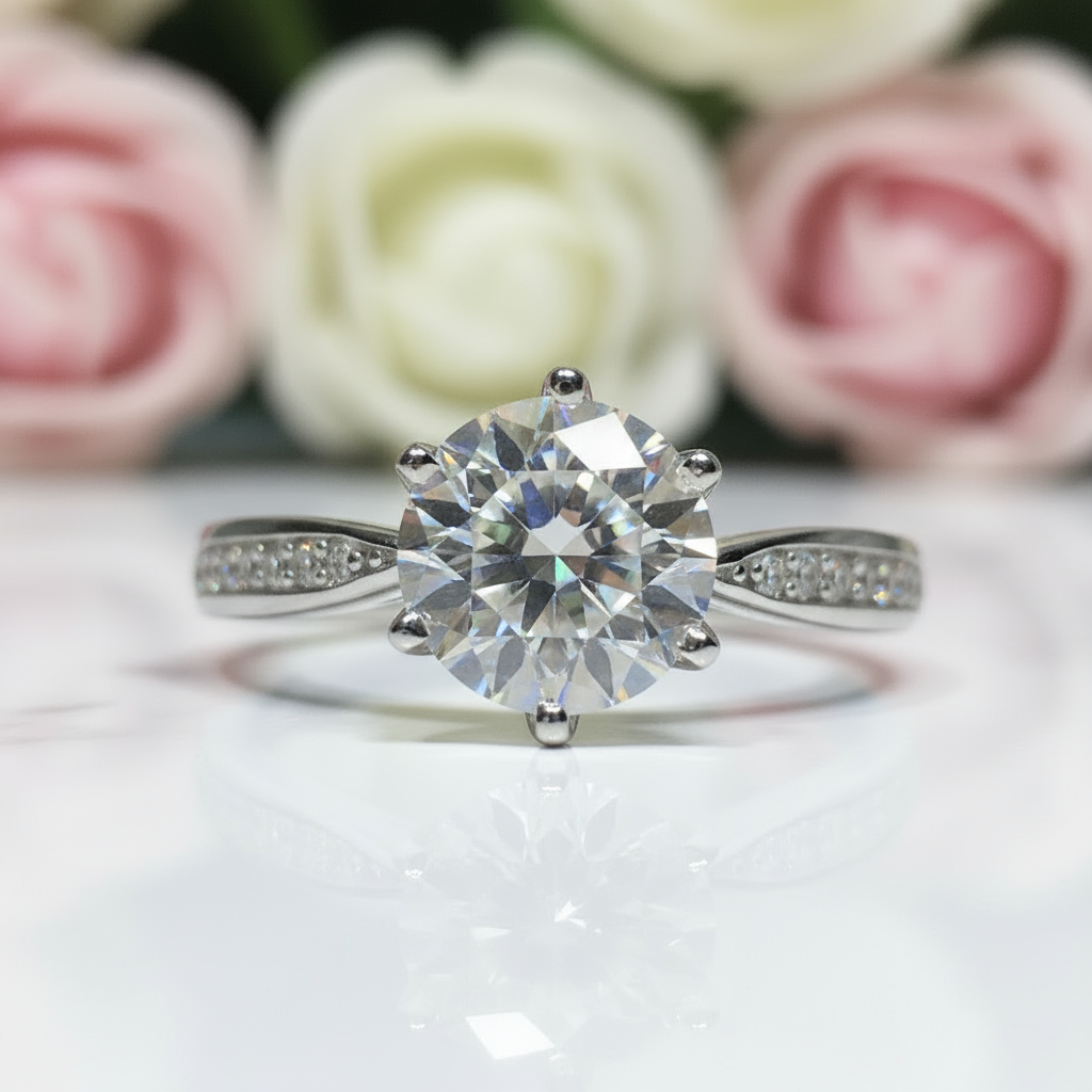 1.0 Ct Round Cut Diamond Engagement Ring-Black Diamonds New York