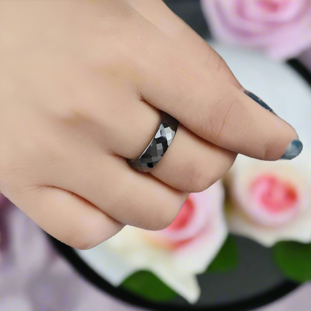 Black/White Ceramic 6mm Women's Wedding Band-Black Diamonds New York