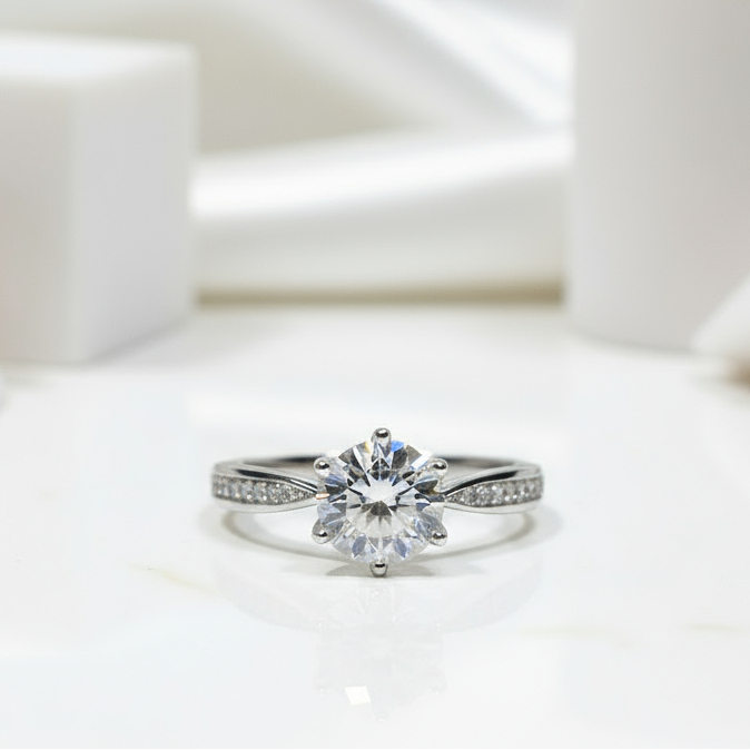 1.0 Ct Round Cut Diamond Engagement Ring-Black Diamonds New York