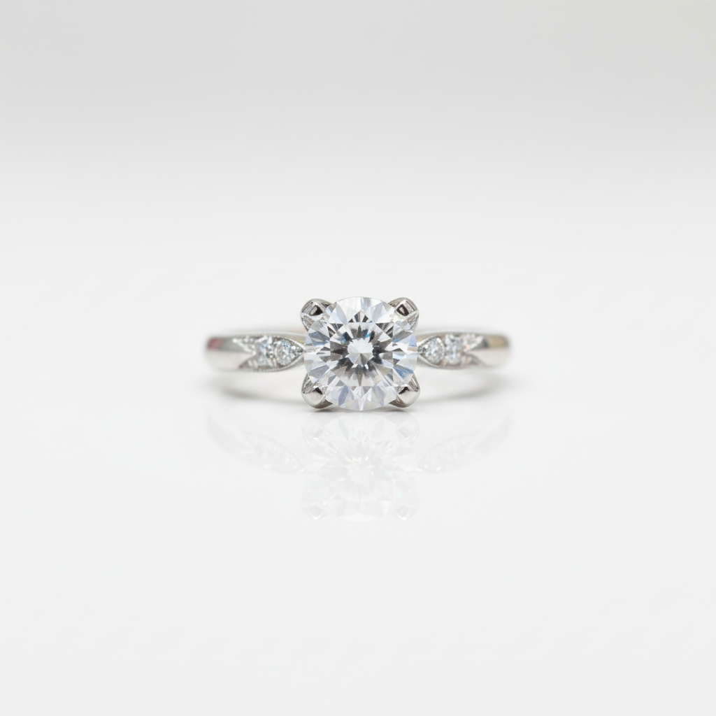 Round Cut D Color Diamond Option Swallowtail Cow Head Engagement Ring-Black Diamonds New York