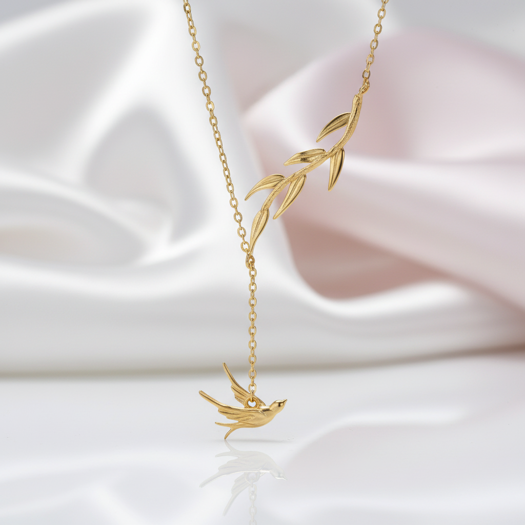 Swallow Willow Branch Asymmetrical Necklace-Black Diamonds New York