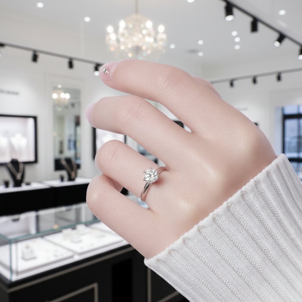 6 Prong 1.0 Ct Round Cut Diamond Option Engagement Ring-Black Diamonds New York