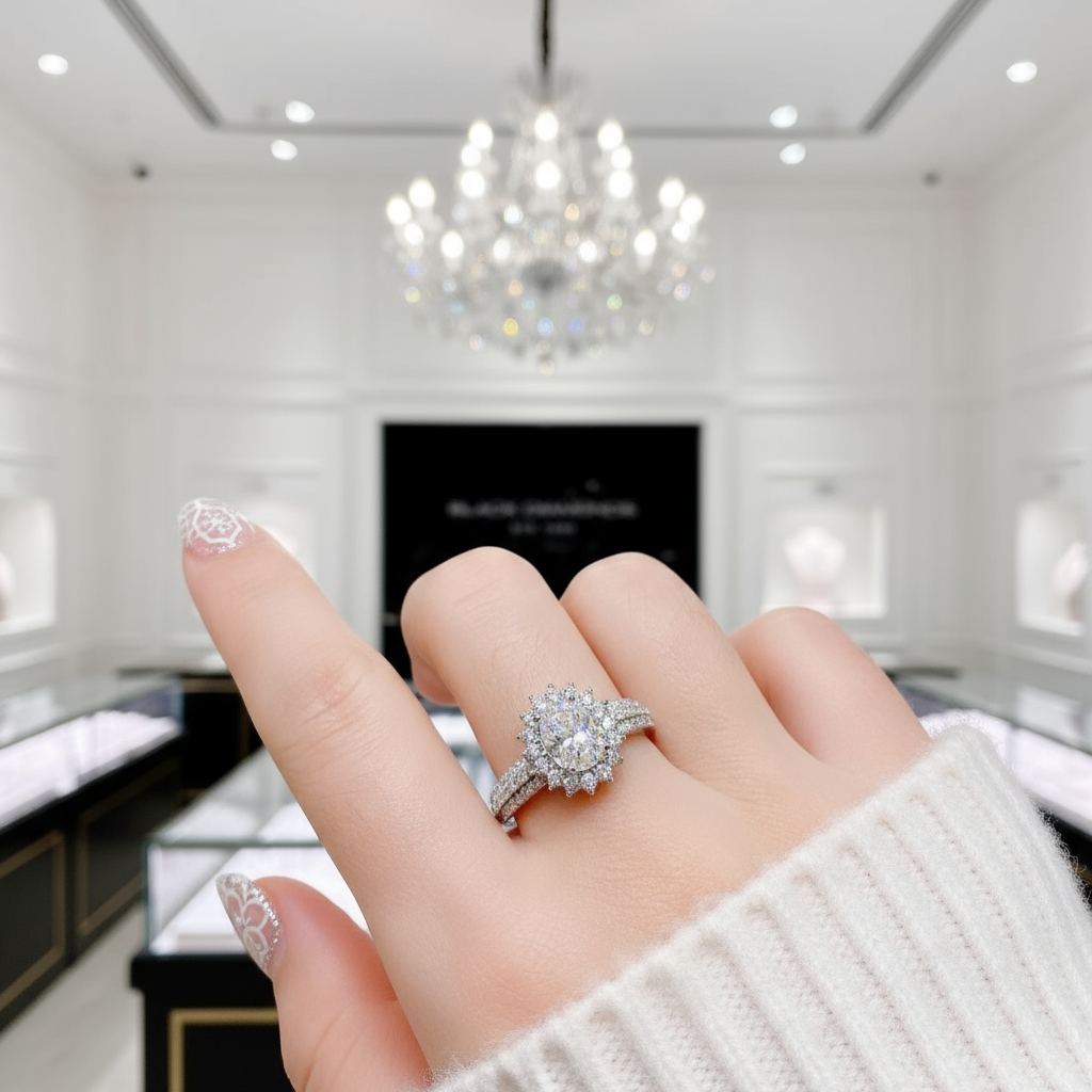 1.5 Ct Oval Cut Crackling Diamond Option Engagement Ring-Black Diamonds New York