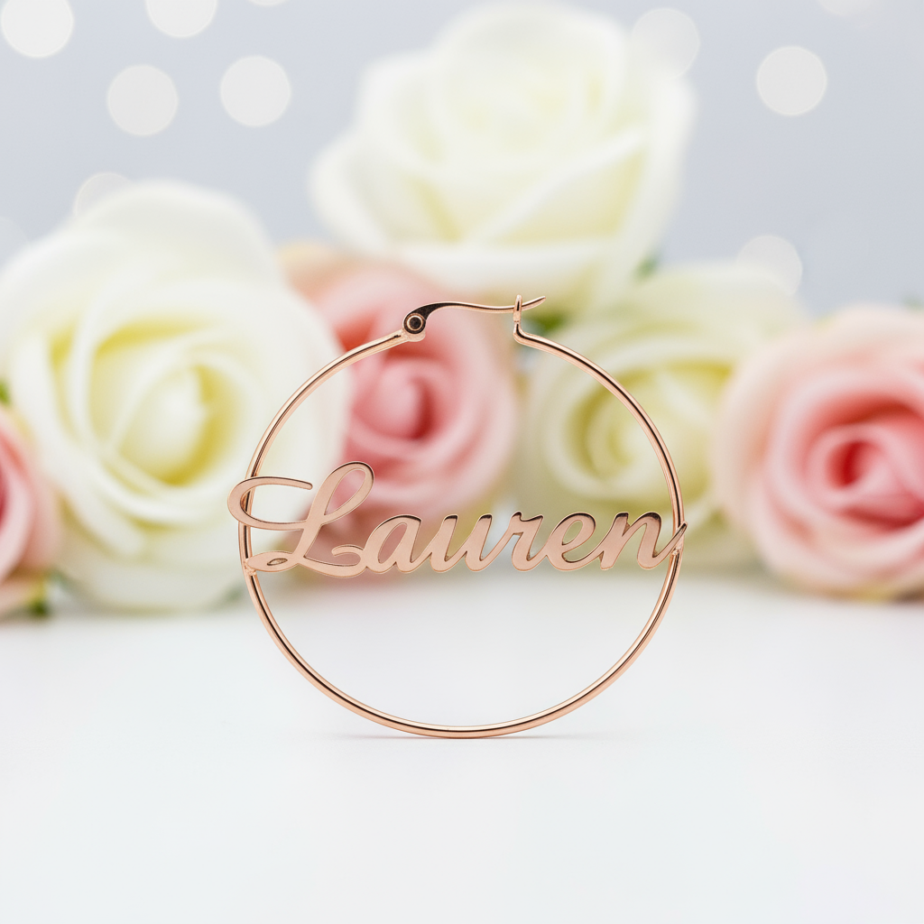 Classic Custom Name Hoop Earrings-Black Diamonds New York