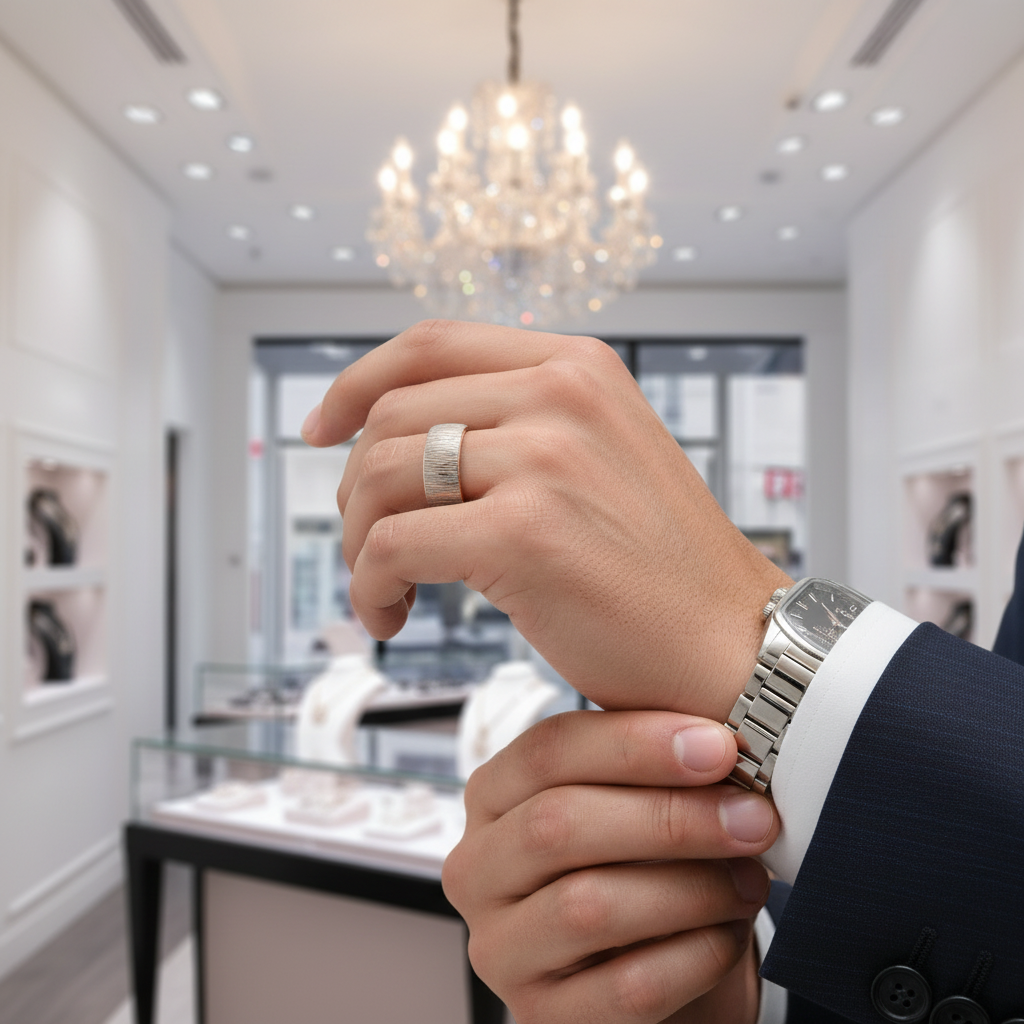 Laser Engraving Damascus Pattern Dome Band-Black Diamonds New York