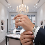 Laser Engraving Damascus Pattern Dome Band-Black Diamonds New York