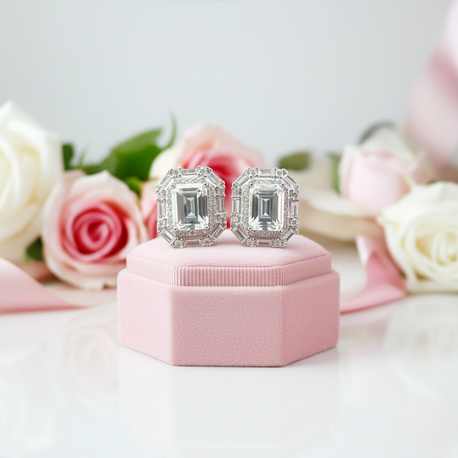 2.0 Ct Emerald Cut Diamond Option Stud Earrings-Black Diamonds New York