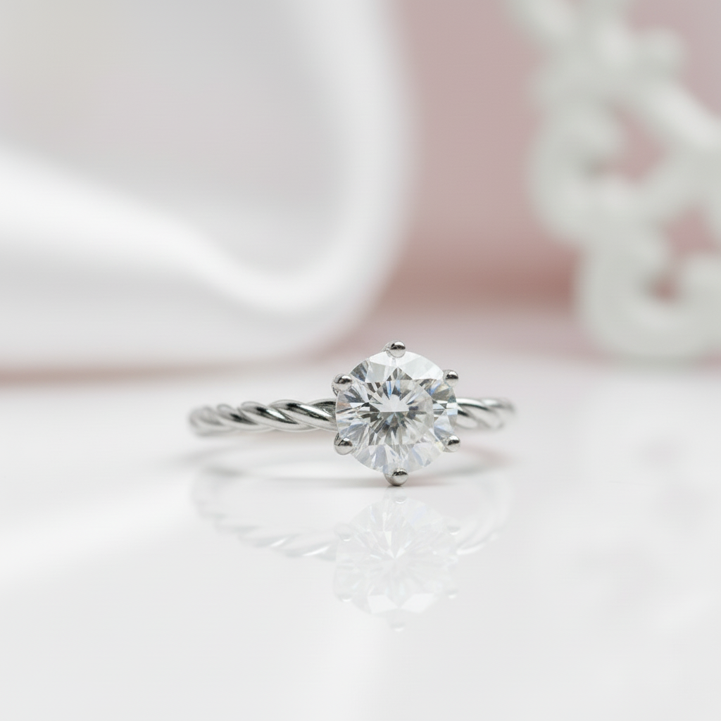 1.0 Ct Round Cut Diamond Option Creative Rope Shape Engagement Ring-Black Diamonds New York