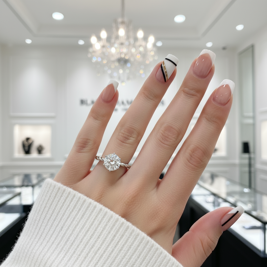 1.0 Ct Round Cut Diamond Option Creative Rope Shape Engagement Ring-Black Diamonds New York