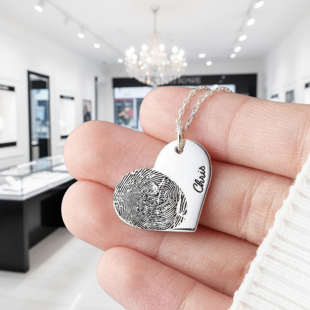 Fingerprint Heart Shape Necklace-Black Diamonds New York