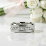 Diamond Inlay Beveled Edges Black Tungsten Men's Wedding Band-Black Diamonds New York