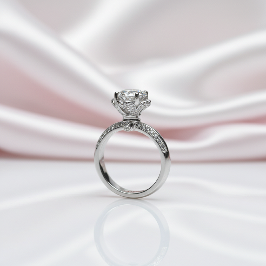 1.0 Ct Round Cut Diamond Option Rose Bud Engagement Ring-Black Diamonds New York