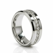 Diamond Option Inlay Beveled Edges Black Tungsten Men's Wedding Band-Black Diamonds New York
