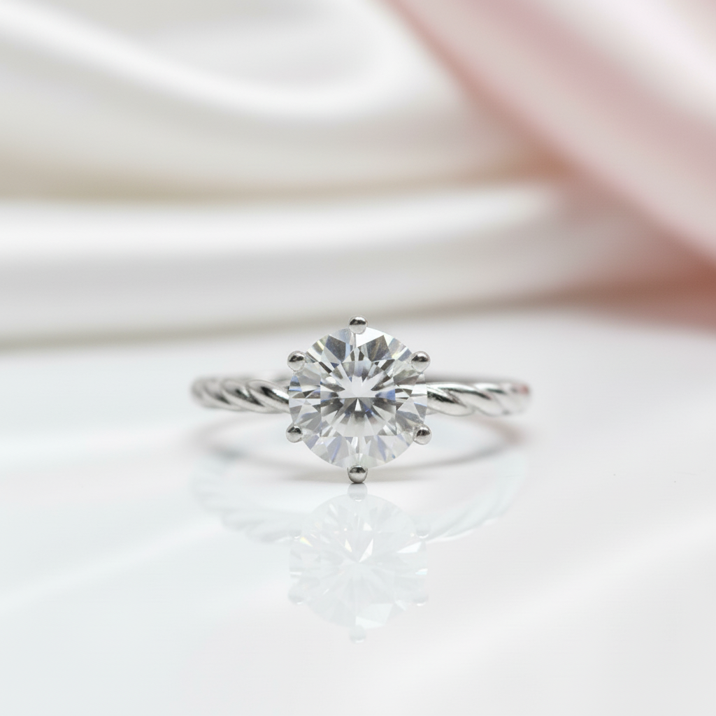 1.0 Ct Round Cut Diamond Option Creative Rope Shape Engagement Ring-Black Diamonds New York