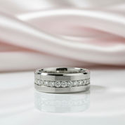 Diamond Option Inlay Beveled Edges Black 10k Gold Men's Wedding Band-Black Diamonds New York