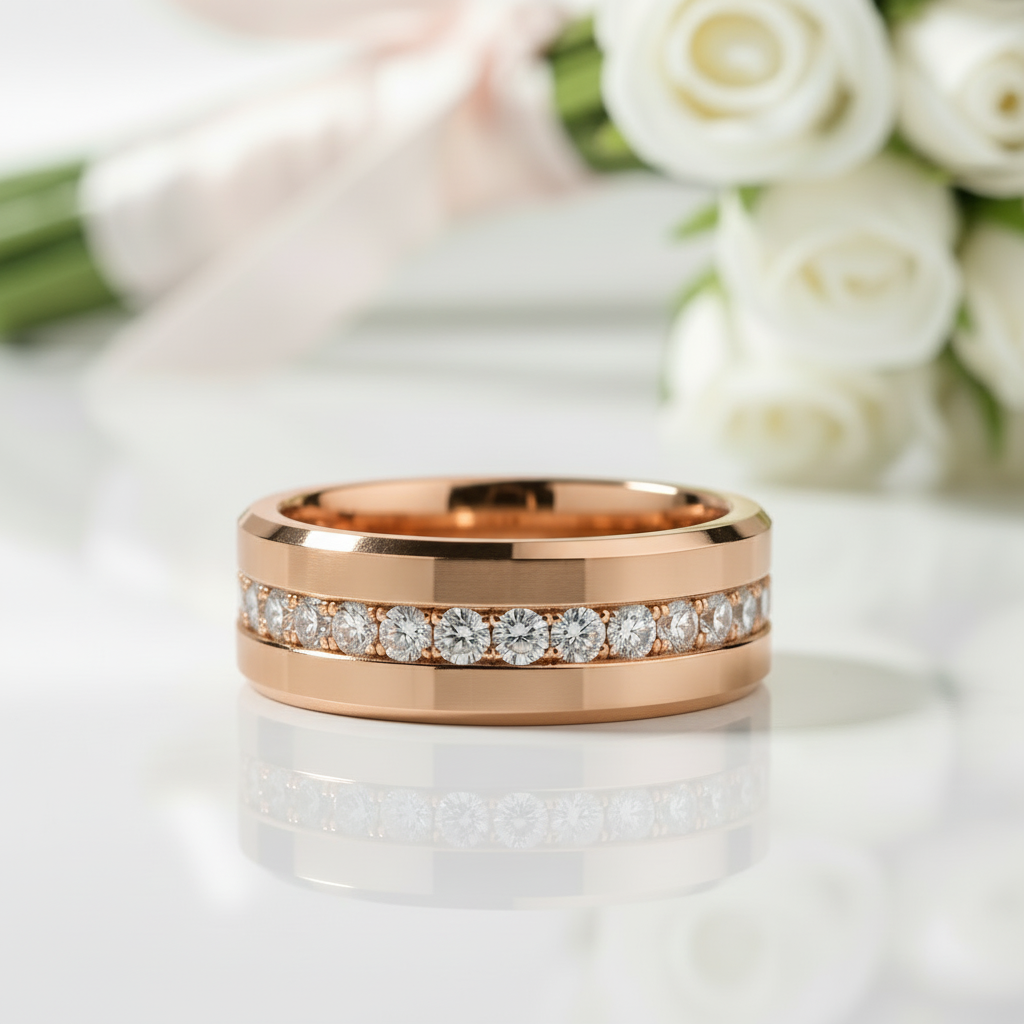 Diamond Option Inlay Beveled Edges Black 10k Gold Men's Wedding Band-Black Diamonds New York