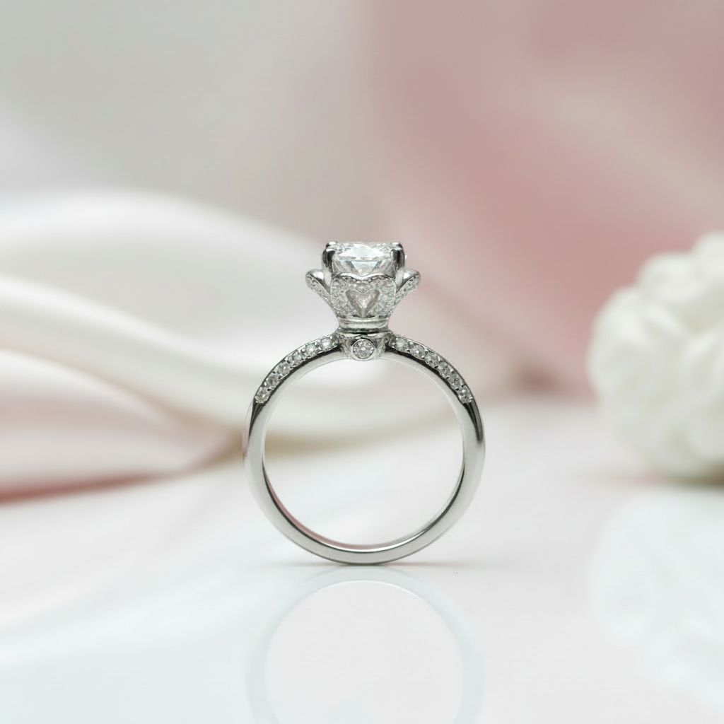 1.0 Ct Round Cut Diamond Option Rose Bud Engagement Ring-Black Diamonds New York