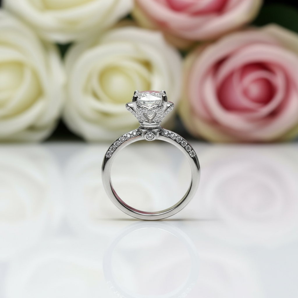 1.0 Ct Round Cut Diamond Rose Bud Engagement Ring-Black Diamonds New York