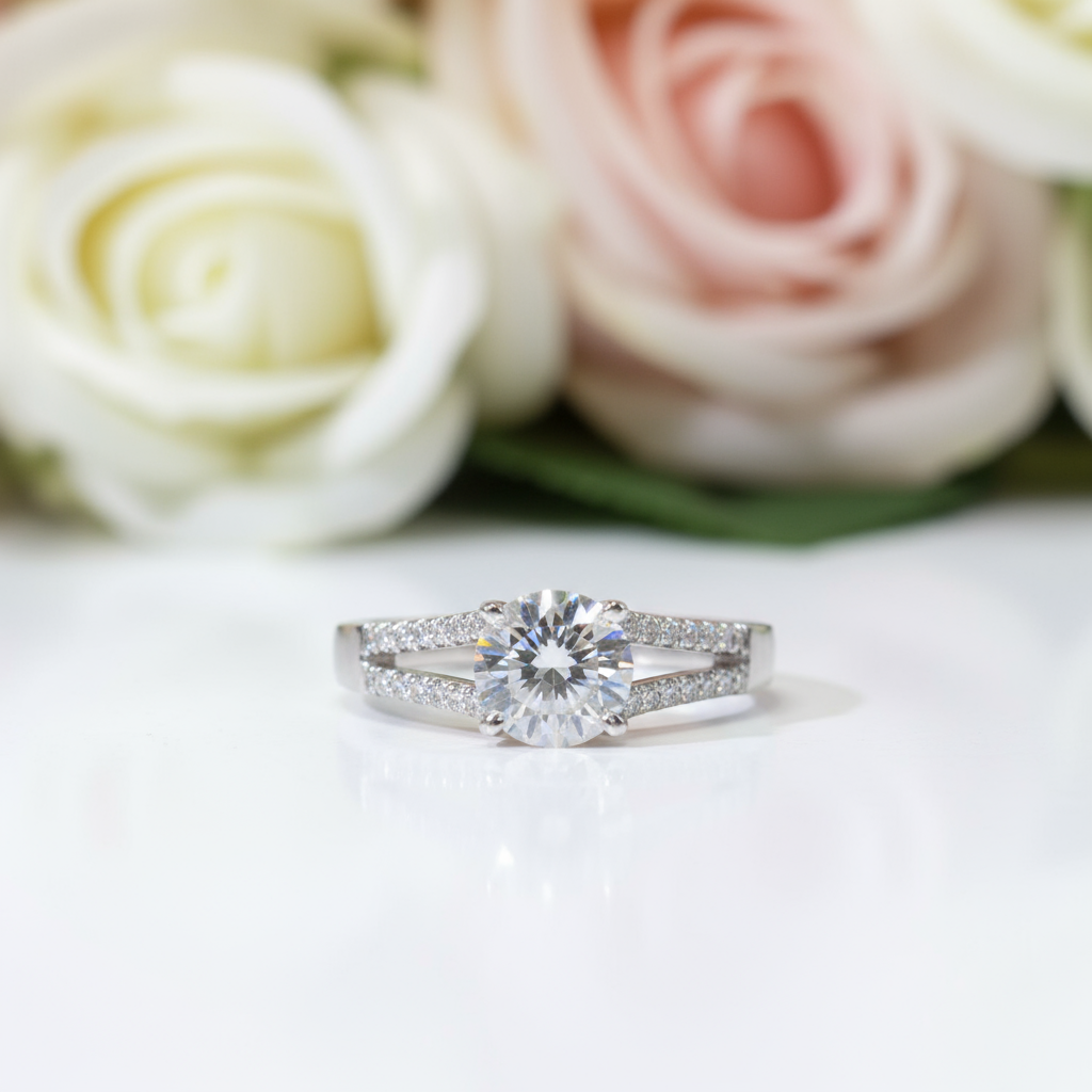 2.0 Ct Round Cut D Color Diamond Engagement Ring-Black Diamonds New York