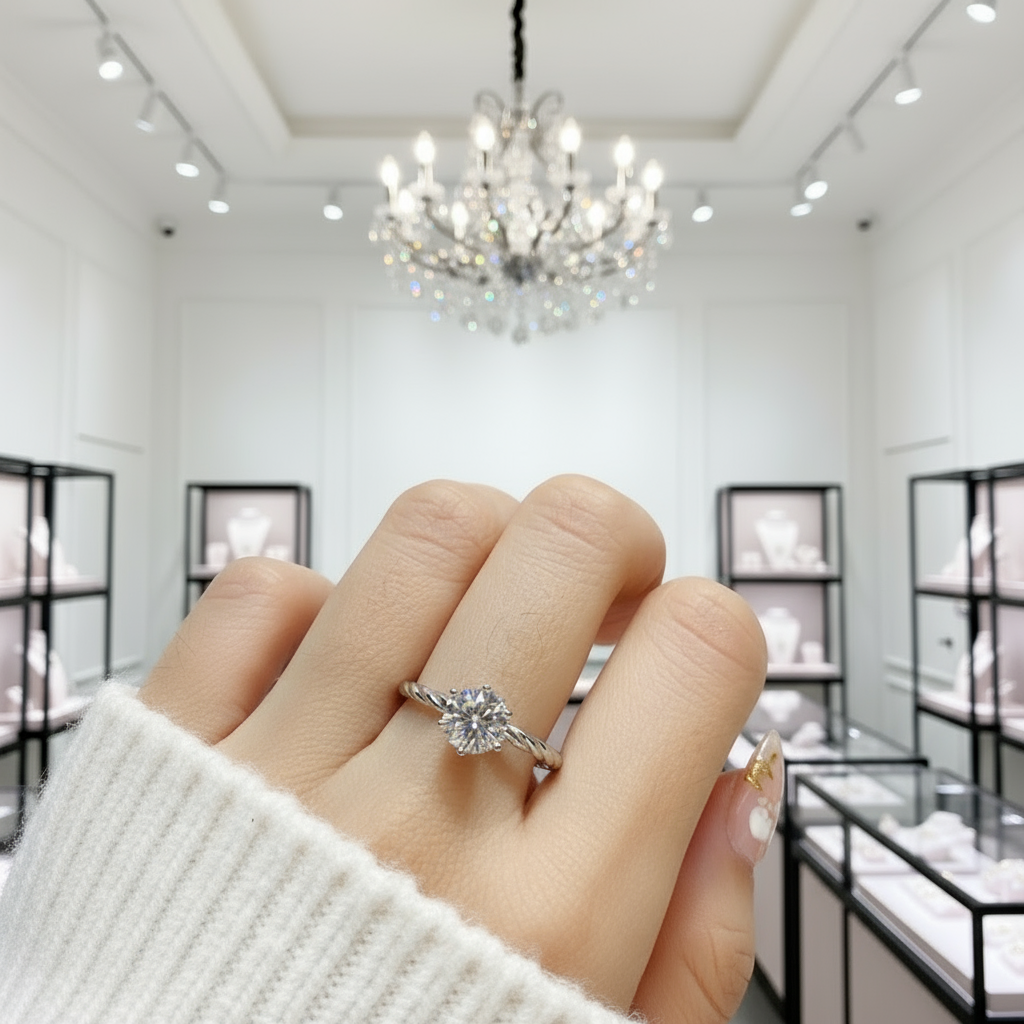 1.0 Ct Round Cut Diamond Option Creative Rope Shape Engagement Ring-Black Diamonds New York