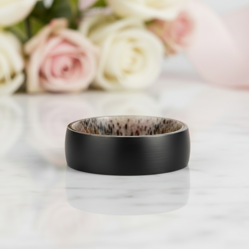 8mm Tungsten Steel Shell And Antler Inner Wedding Band-Black Diamonds New York