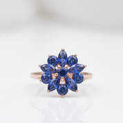 Dark Blue Sapphire Flower Ring-Black Diamonds New York