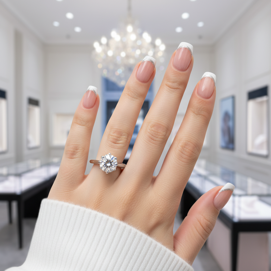 1.0 Ct Round Cut Diamond 8 Heart Claws Engagement Ring-Black Diamonds New York