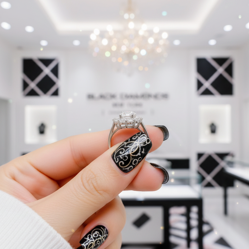 3.0 Ct Round Cut Crackling Diamond Option Flower Halo Engagement Ring-Black Diamonds New York