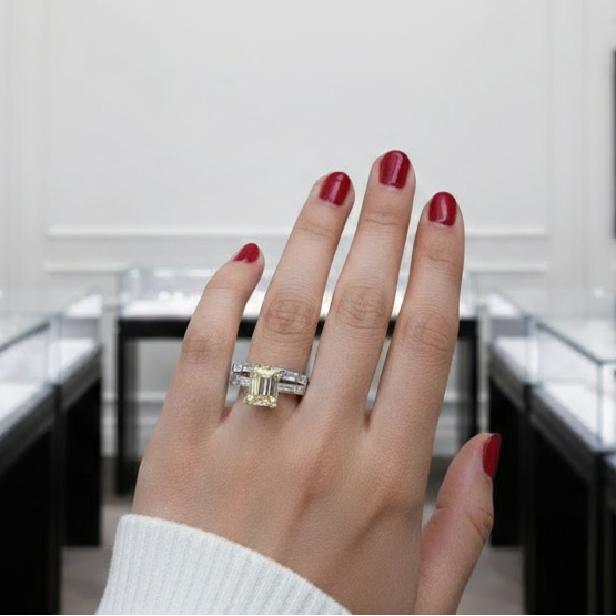 Emerald Cut Ruby Vintage Wedding Ring Set-Black Diamonds New York