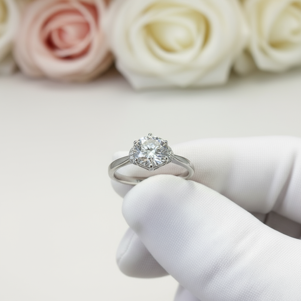 1.0 Ct Round Cut Diamond Love Crown Engagement Ring-Black Diamonds New York