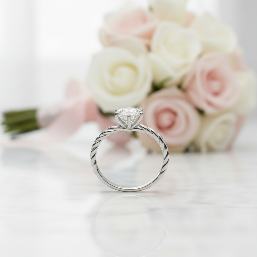 1.0 Ct Round Cut Diamond Option Creative Rope Shape Engagement Ring-Black Diamonds New York